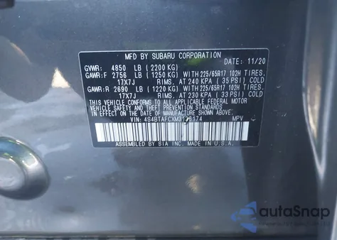 2021 Subaru Outback Premium from USA, damaged, VIN 4S4BTAFCXM3136174